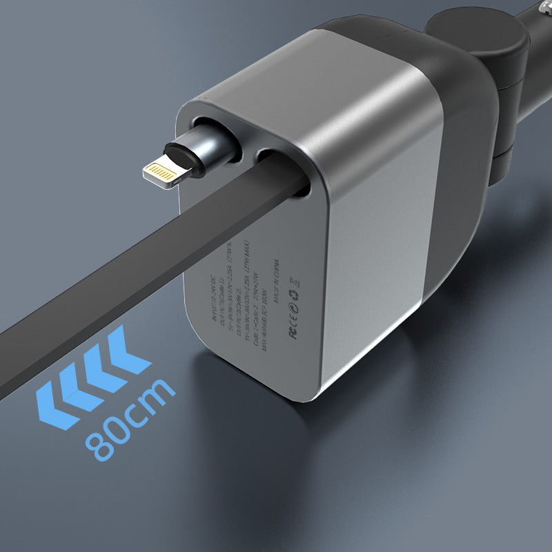 100W Super Fast Car Charger with Retractable Cable