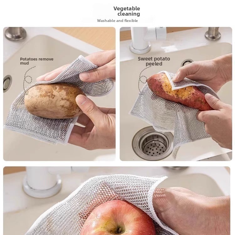 Double-sided dishwashing cloth, steel wire cleaning dishwashing cloth, oil-free and stain-removing steel wire ball cleaning cloth