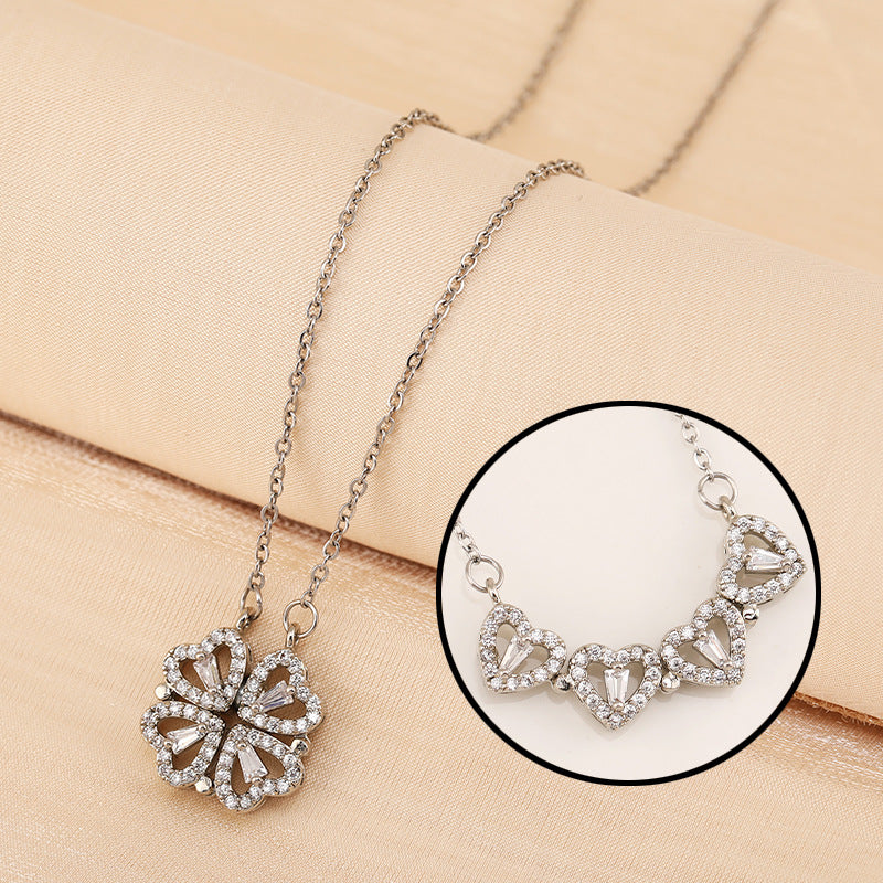 Retro Magnetic Clasp Heart & Clover Necklace
