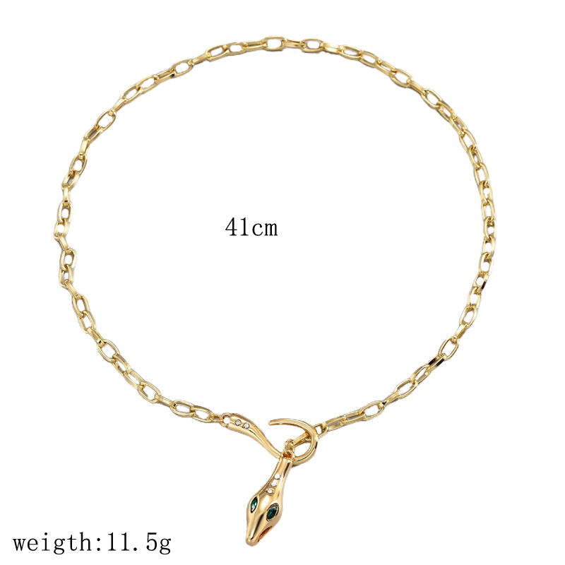 New Cross-border Elegant Snake Head Necklace Metal Snake Diamond Adjustable Clavicle Chain Women's Trendy Light Luxury Neck Chain