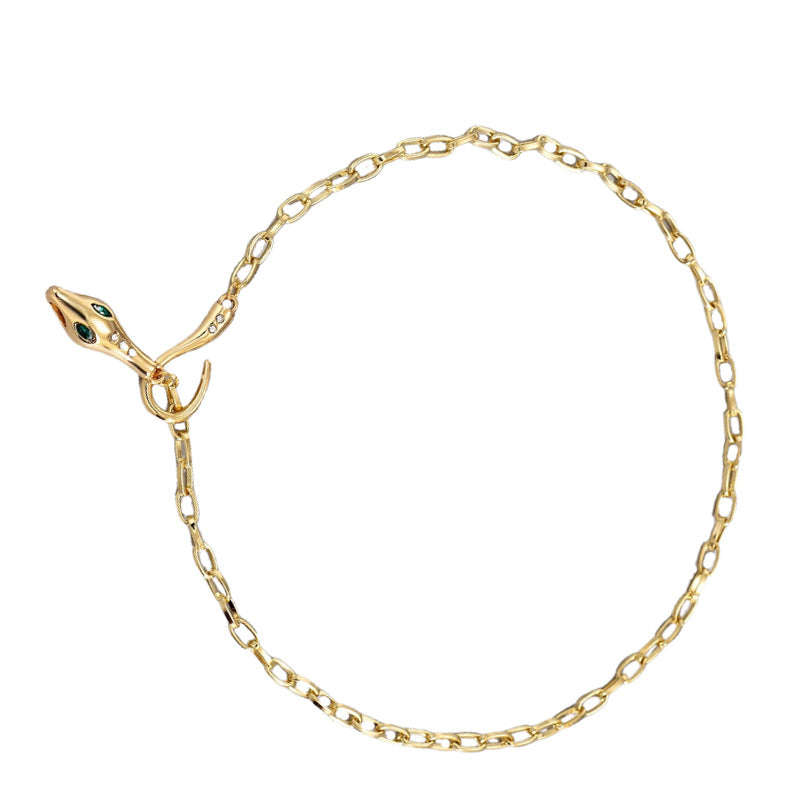 New Cross-border Elegant Snake Head Necklace Metal Snake Diamond Adjustable Clavicle Chain Women's Trendy Light Luxury Neck Chain