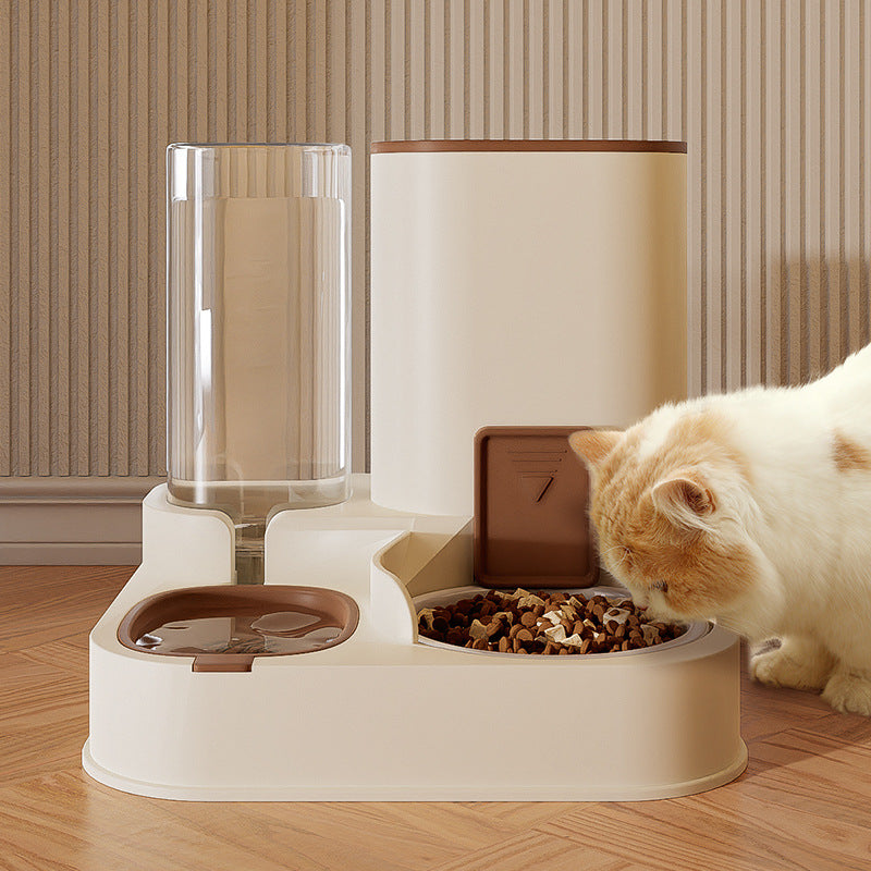 Cat double-bowl automatic drinking and feeding integrated device
