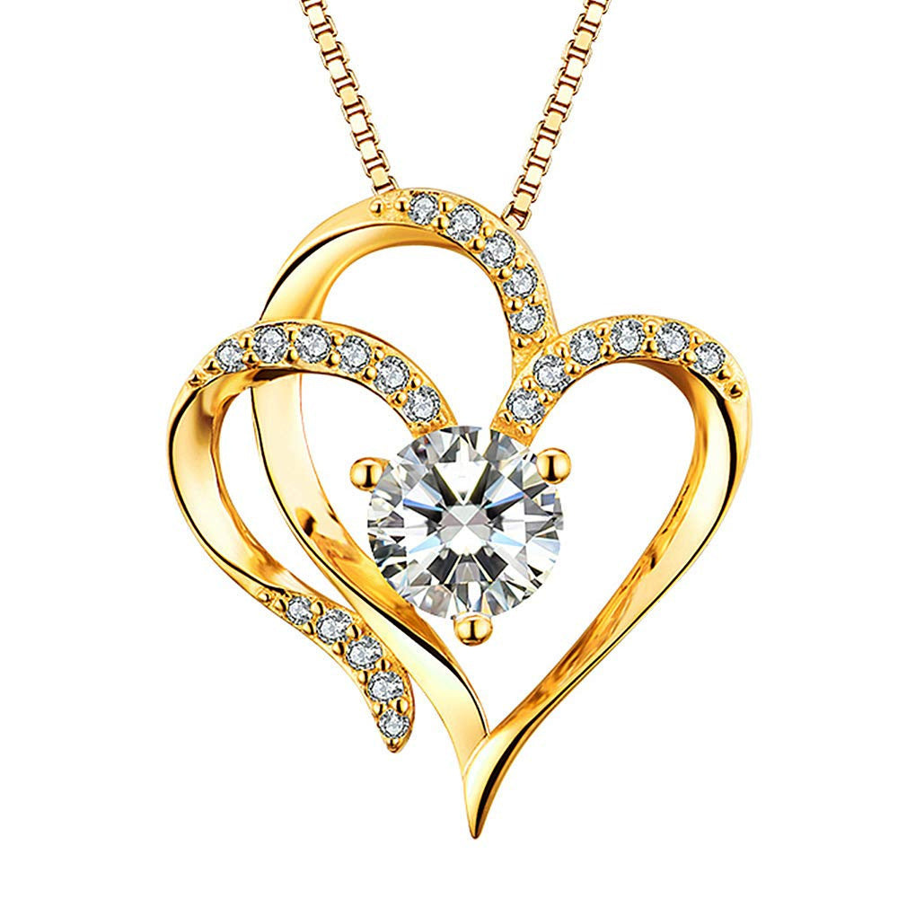 Amazon Explosions S925 Silver Double Love Necklace Women's European and American Fashion Joker Heart-shaped Clavicle Neck Chain