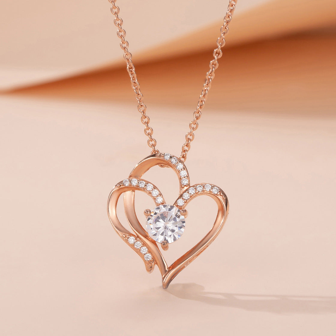 Amazon Explosions S925 Silver Double Love Necklace Women's European and American Fashion Joker Heart-shaped Clavicle Neck Chain