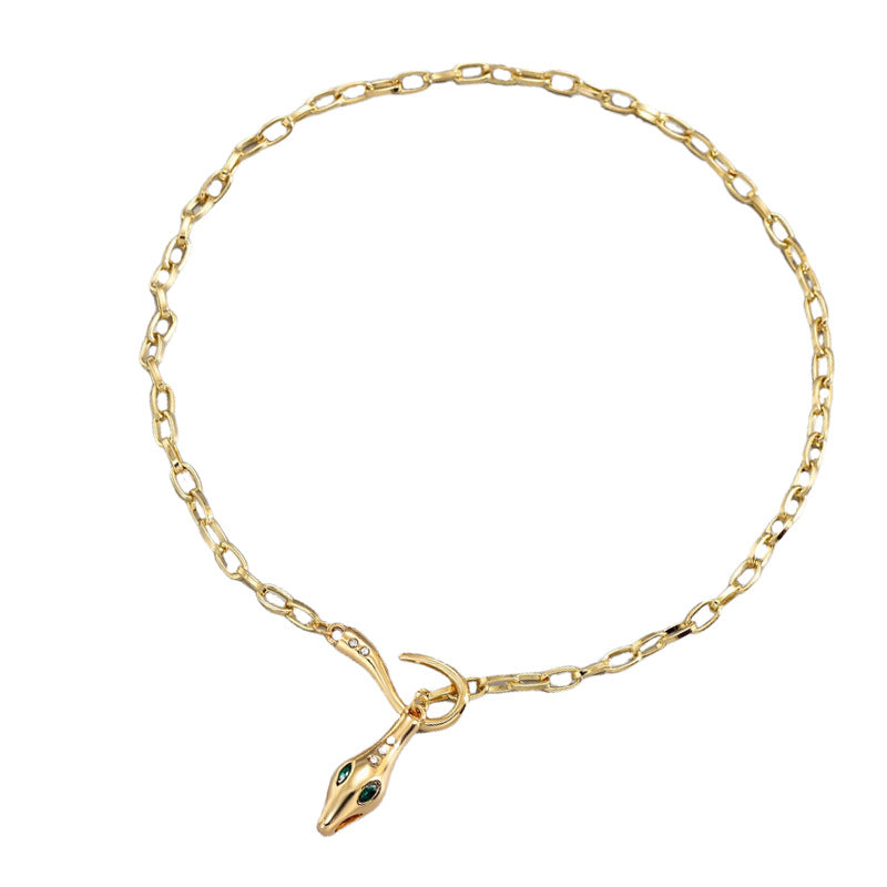 New Cross-border Elegant Snake Head Necklace Metal Snake Diamond Adjustable Clavicle Chain Women's Trendy Light Luxury Neck Chain