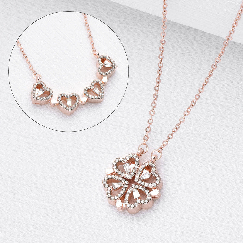Retro Magnetic Clasp Heart & Clover Necklace