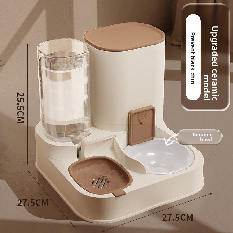 Cat double-bowl automatic drinking and feeding integrated device