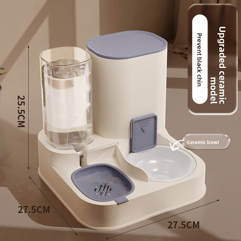 Cat double-bowl automatic drinking and feeding integrated device