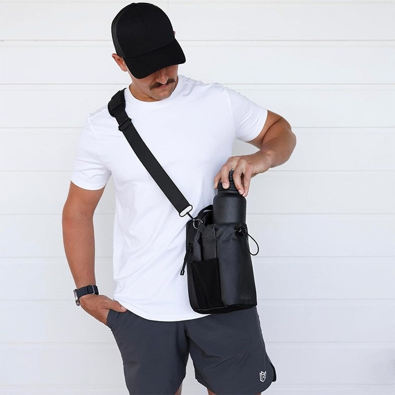 Portable crossbody bag with water cup bags