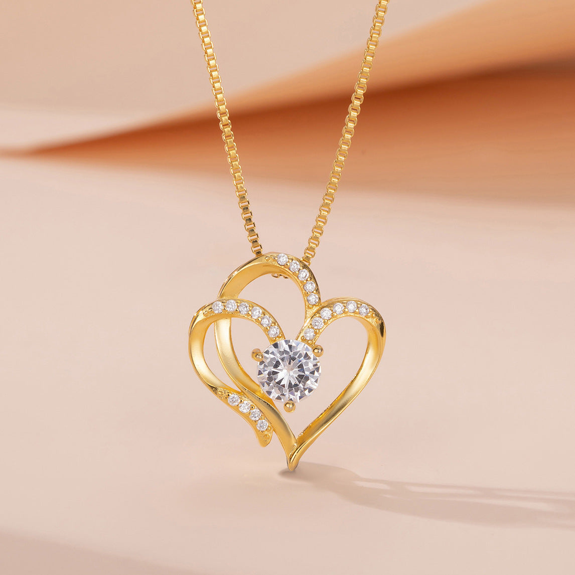 Amazon Explosions S925 Silver Double Love Necklace Women's European and American Fashion Joker Heart-shaped Clavicle Neck Chain