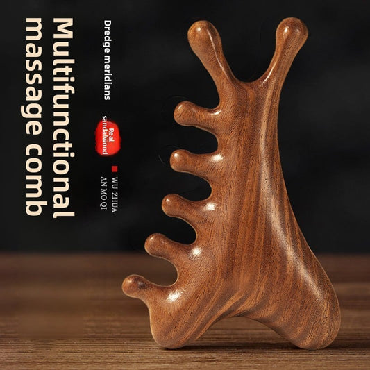 Sandalwood Four-in-One Meridian Massage Comb for Scalp and Acupoint Relief