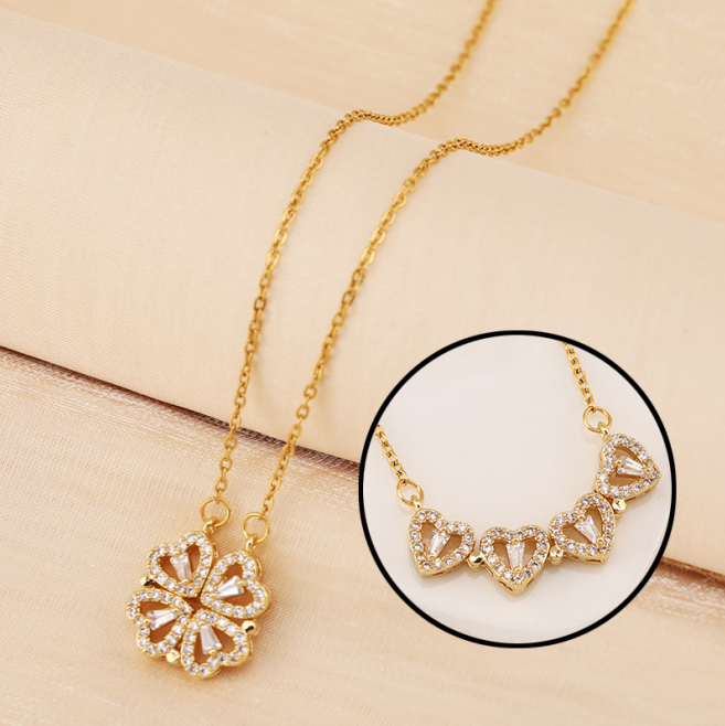 Retro Magnetic Clasp Heart & Clover Necklace
