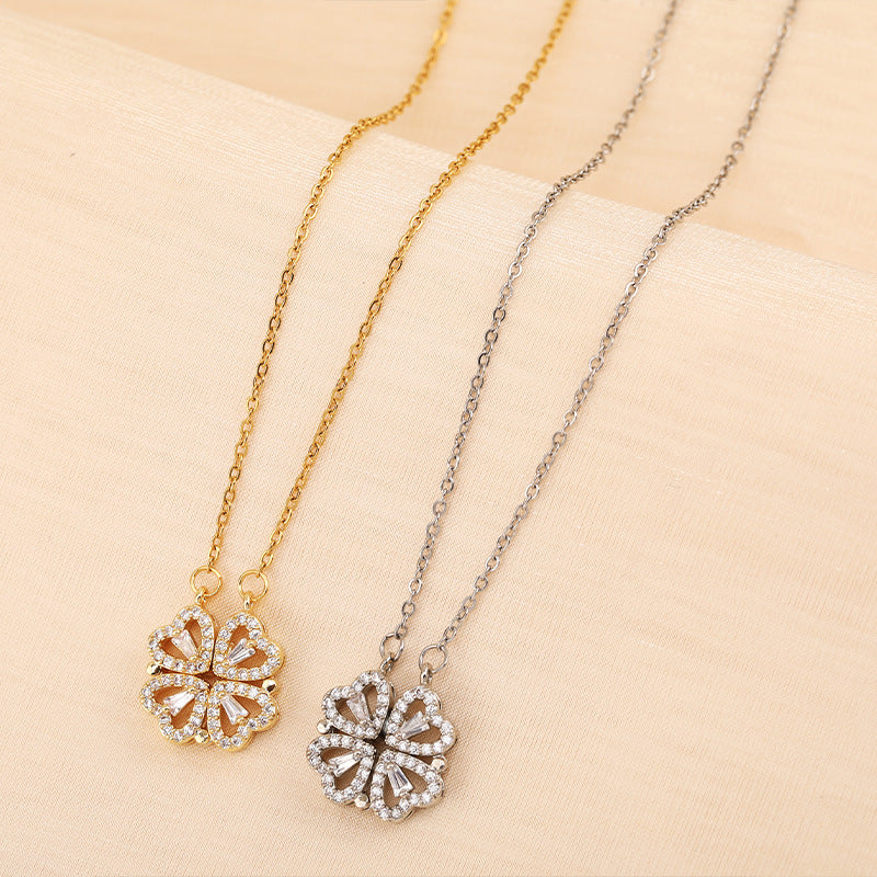Retro Magnetic Clasp Heart & Clover Necklace