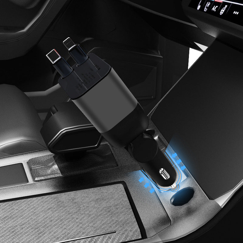 100W Super Fast Car Charger with Retractable Cable
