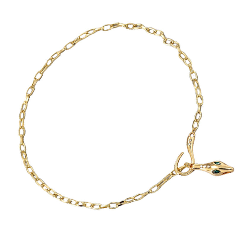 New Cross-border Elegant Snake Head Necklace Metal Snake Diamond Adjustable Clavicle Chain Women's Trendy Light Luxury Neck Chain