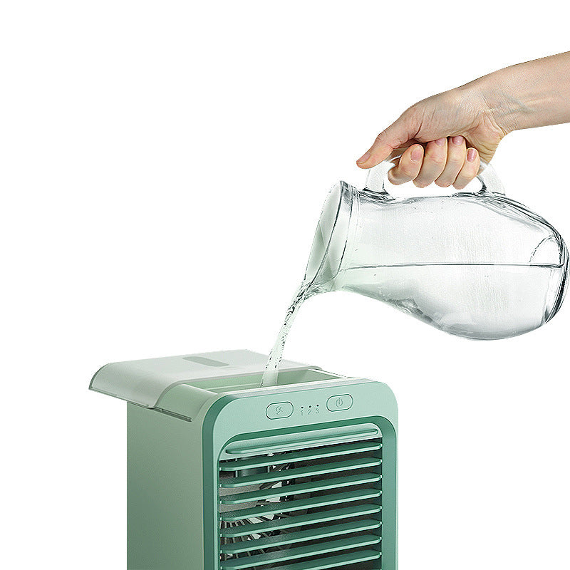 Water-cooled fan spray mini household air cooler for humidification and cooling
