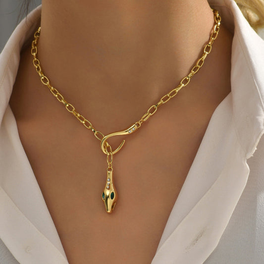 New Cross-border Elegant Snake Head Necklace Metal Snake Diamond Adjustable Clavicle Chain Women's Trendy Light Luxury Neck Chain