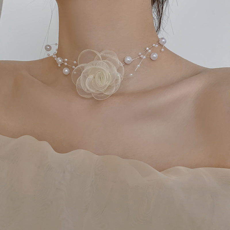 Pearl choker neck collarbone chain