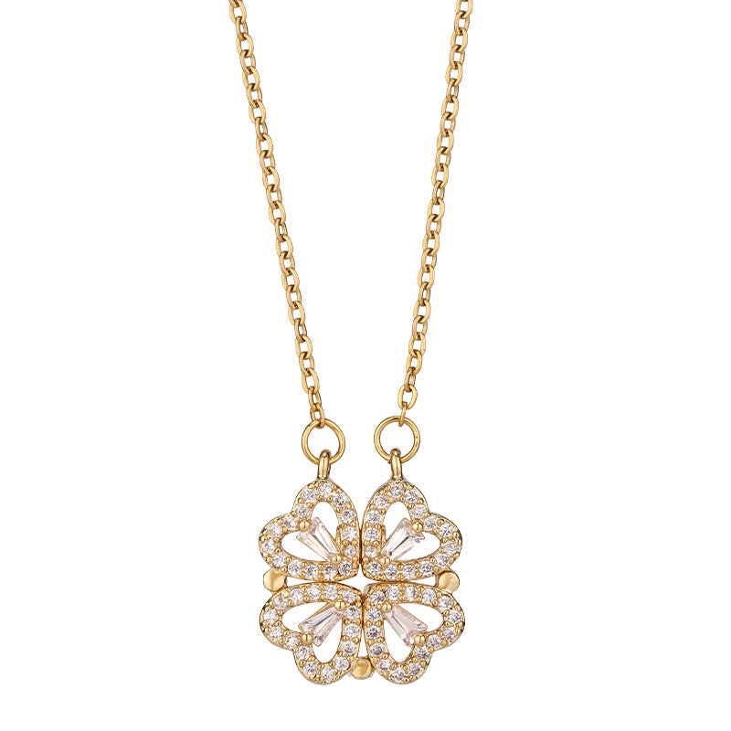 Retro Magnetic Clasp Heart & Clover Necklace