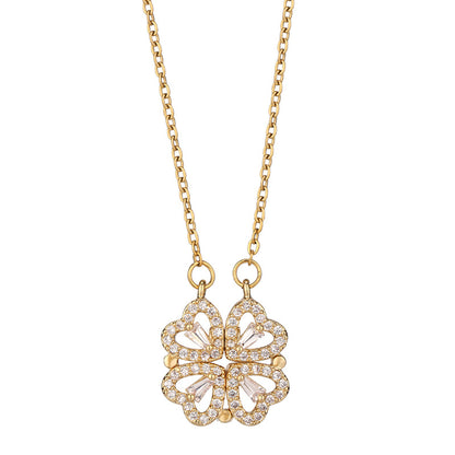 Retro Magnetic Clasp Heart & Clover Necklace