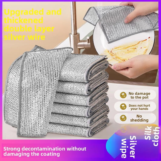 Double-sided dishwashing cloth, steel wire cleaning dishwashing cloth, oil-free and stain-removing steel wire ball cleaning cloth