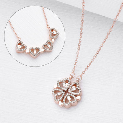 Retro Magnetic Clasp Heart & Clover Necklace
