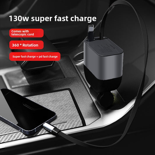 100W Super Fast Car Charger with Retractable Cable