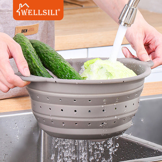 Silicone Drain Basket Stainless Steel Folding Drain Basket