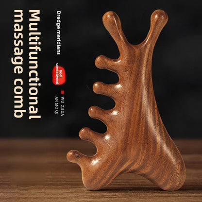 Sandalwood Four-in-One Meridian Massage Comb for Scalp and Acupoint Relief