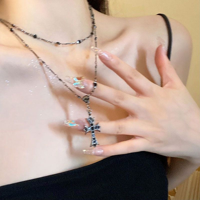 Cross beaded collarbone chain