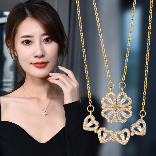 Retro Magnetic Clasp Heart & Clover Necklace
