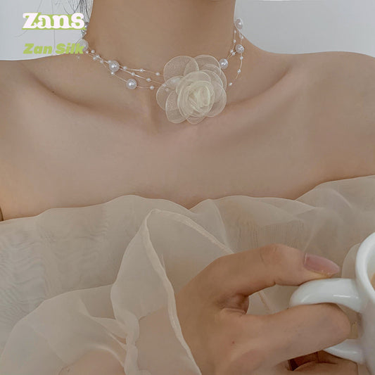 Pearl choker neck collarbone chain