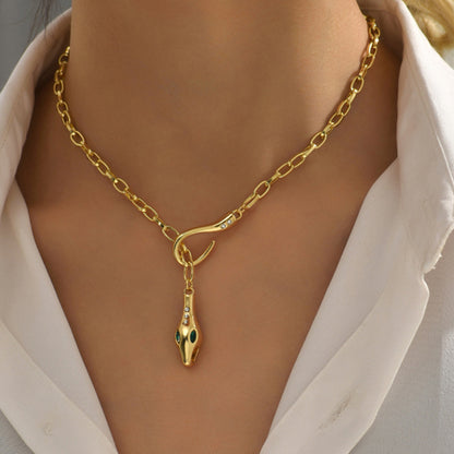 New Cross-border Elegant Snake Head Necklace Metal Snake Diamond Adjustable Clavicle Chain Women's Trendy Light Luxury Neck Chain